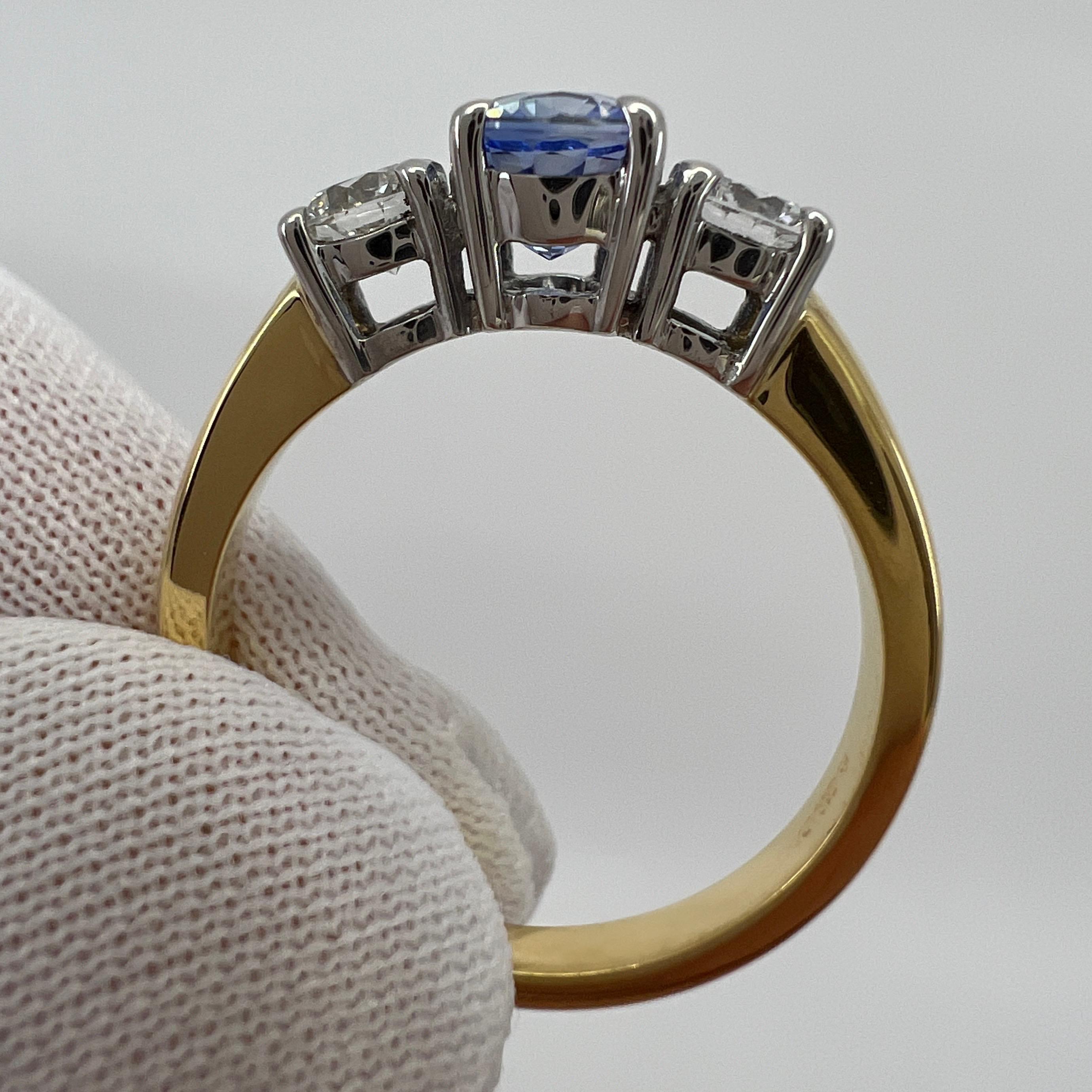 1.78ct Fine Blue Ceylon Oval Cut Sapphire Diamond Three Stone 18k Gold Ring 4