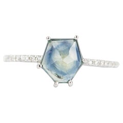 1.78ct Freeform Montana Sapphire with Diamond Engagement Ring 14k White Gold 