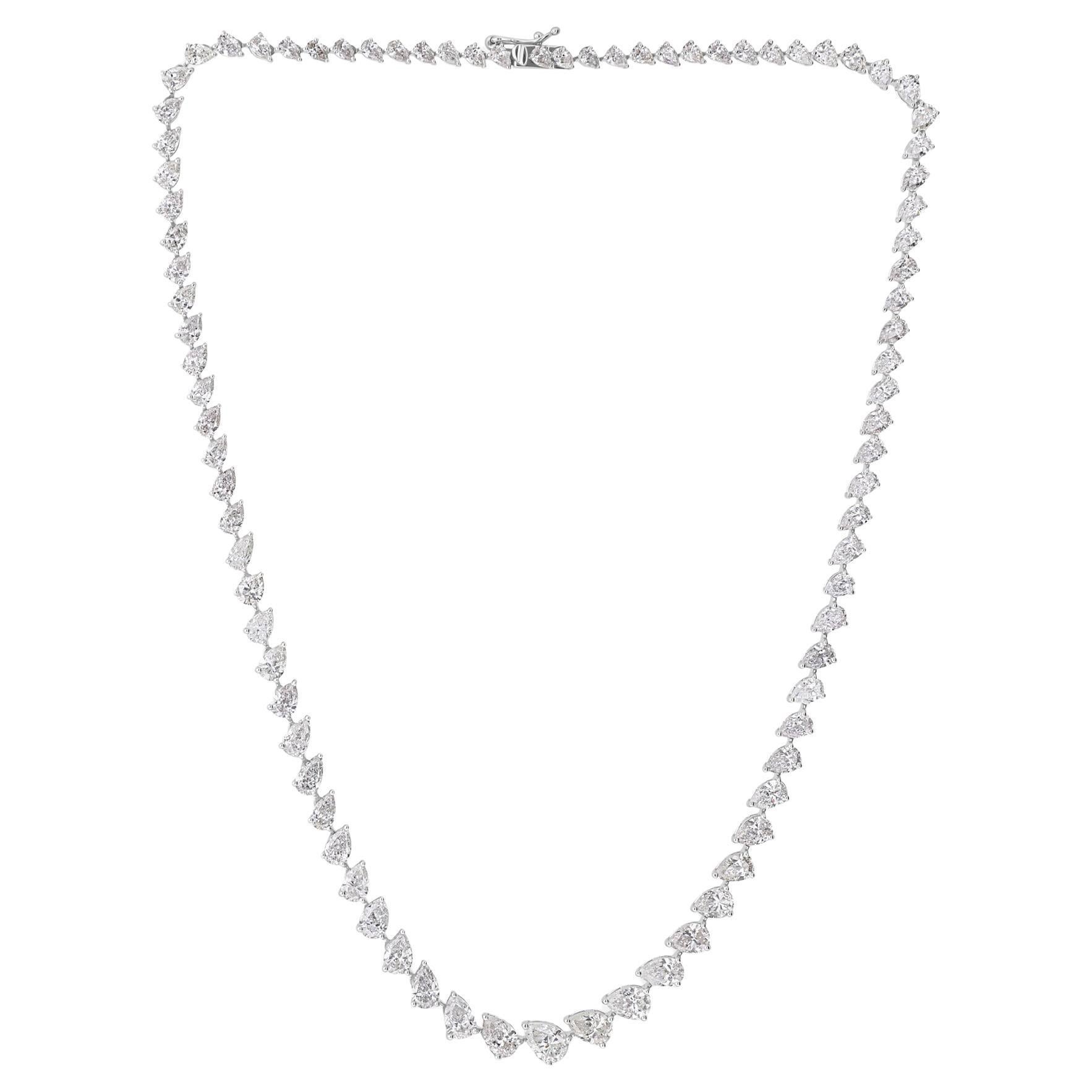17.8ct Graduated Pear Cut SI/H Diamond Chain Necklace 18K White Gold For Sale