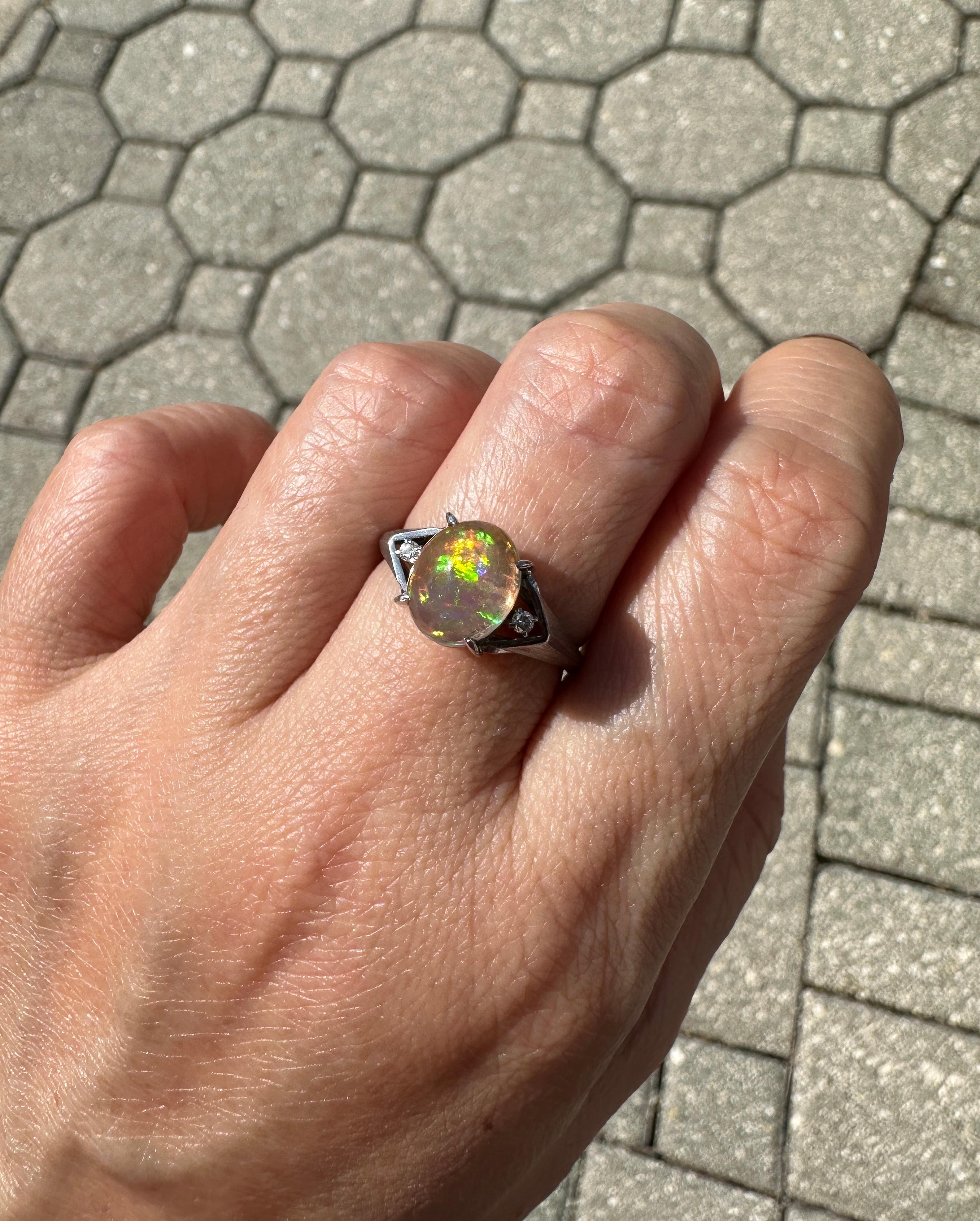 1,78ct Anillo de Ópalo de Fuego Mexicano Brillante de Cúpula Alta Platino V1144 en venta 8