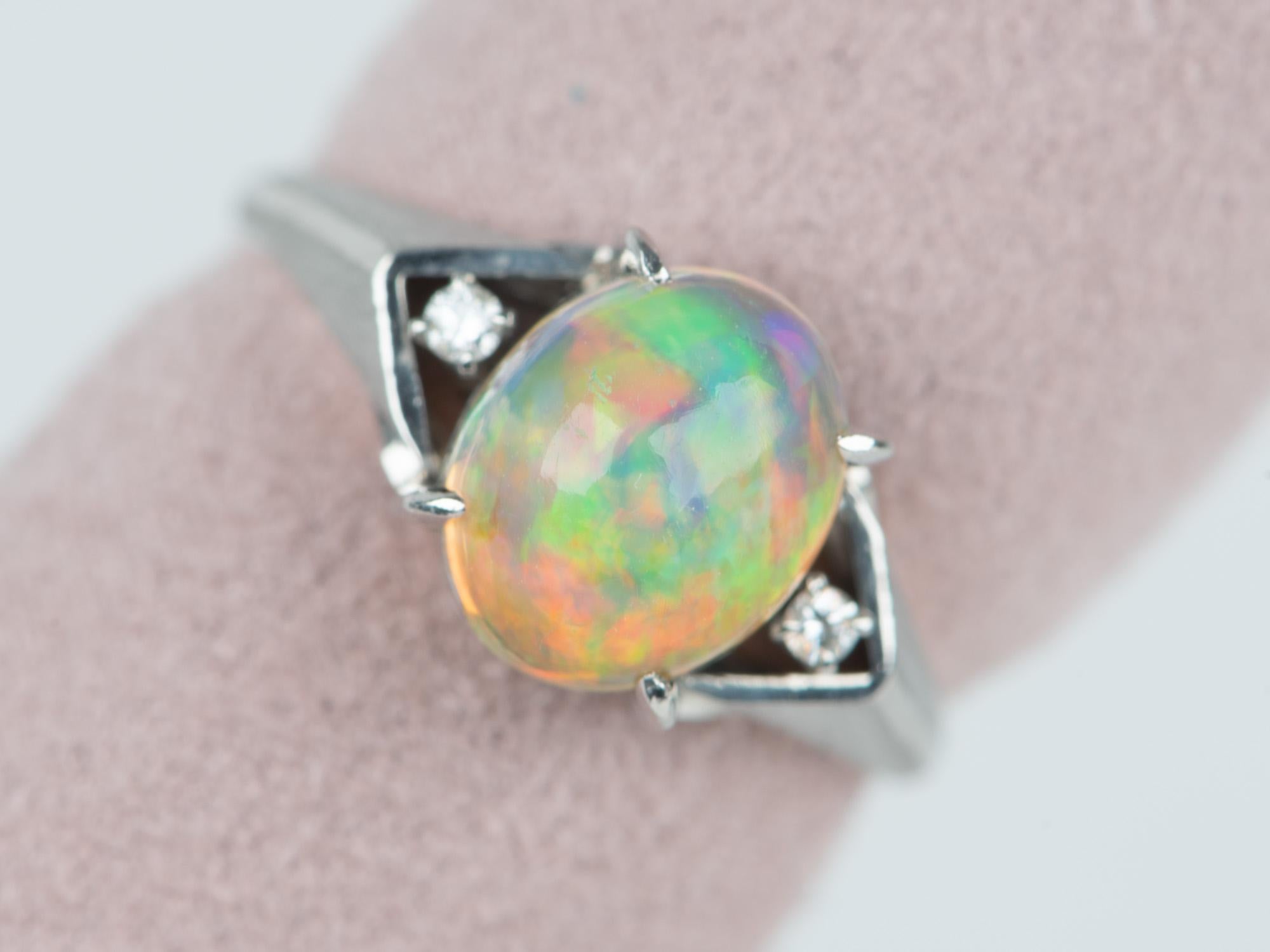 1,78ct Anillo de Ópalo de Fuego Mexicano Brillante de Cúpula Alta Platino V1144 en venta 2