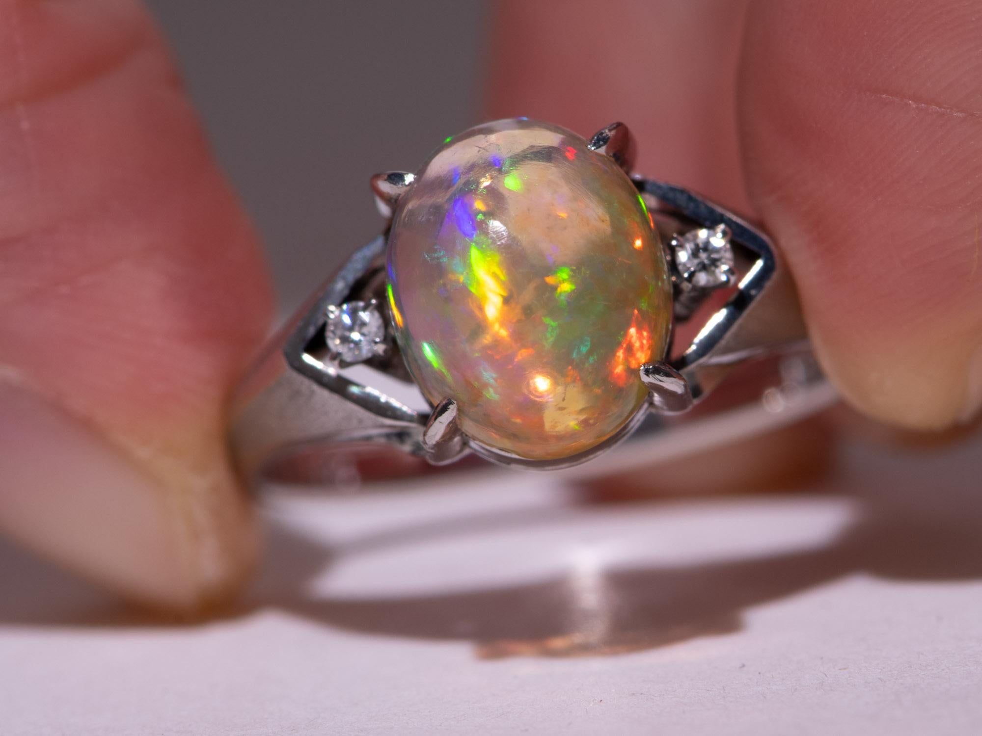 1,78ct Anillo de Ópalo de Fuego Mexicano Brillante de Cúpula Alta Platino V1144 Sin cortar en venta