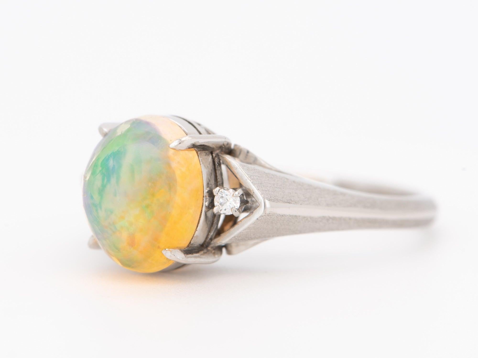 1.78ct High Dome Bright Mexican Fire Opal Ring Platinum V1144 In Good Condition For Sale In Osprey, FL