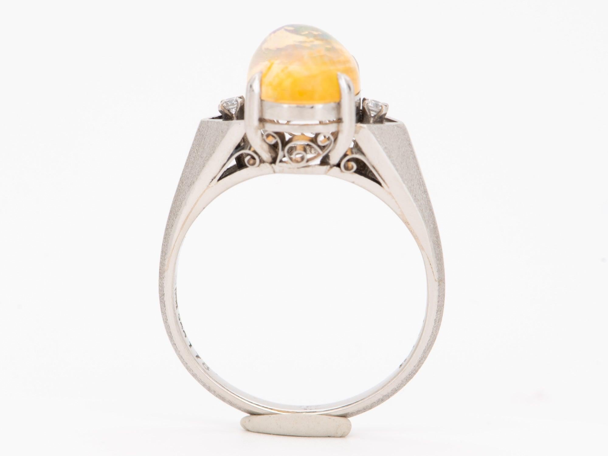 Women's or Men's 1.78ct High Dome Bright Mexican Fire Opal Ring Platinum V1144 For Sale