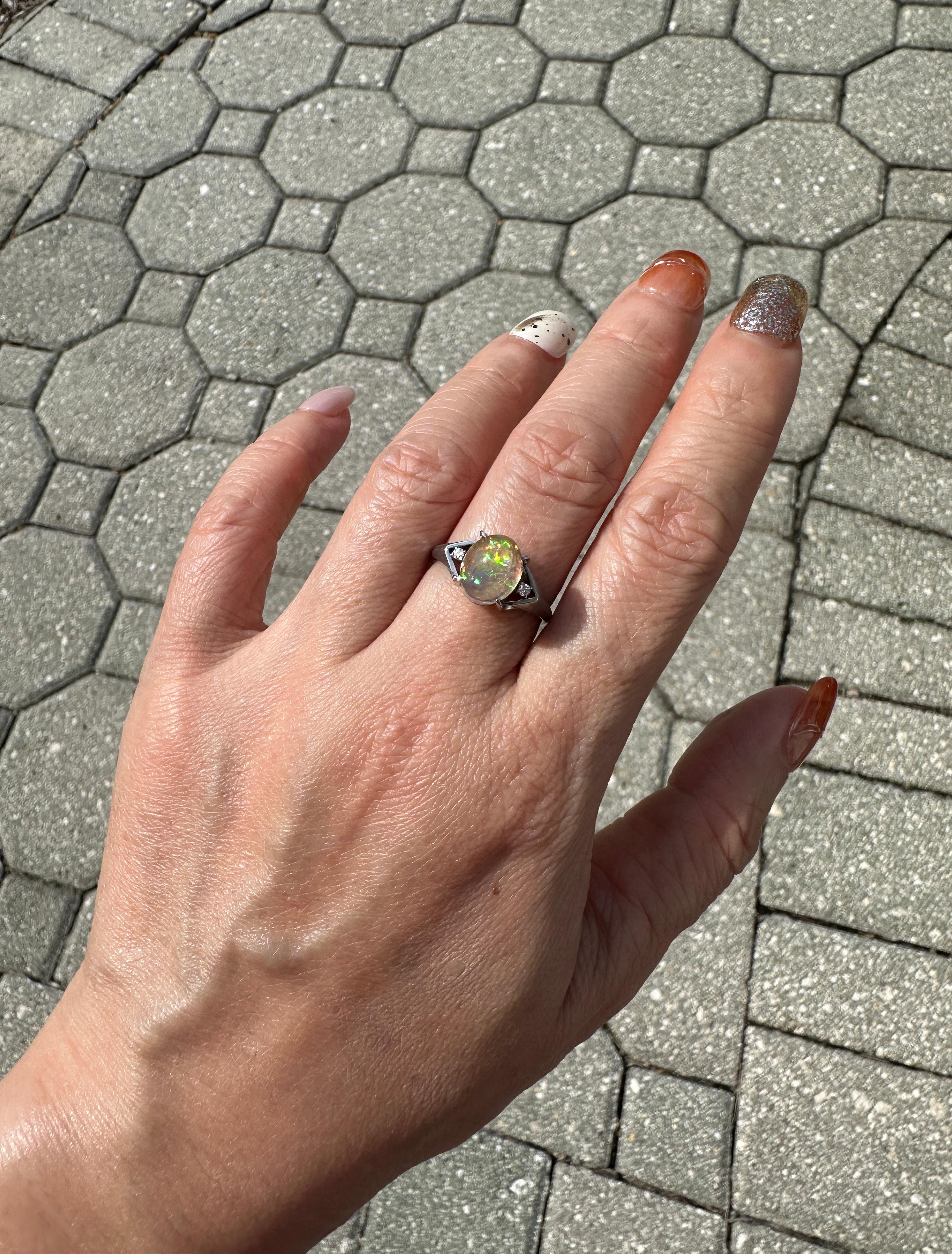 1,78ct Anillo de Ópalo de Fuego Mexicano Brillante de Cúpula Alta Platino V1144 en venta 7