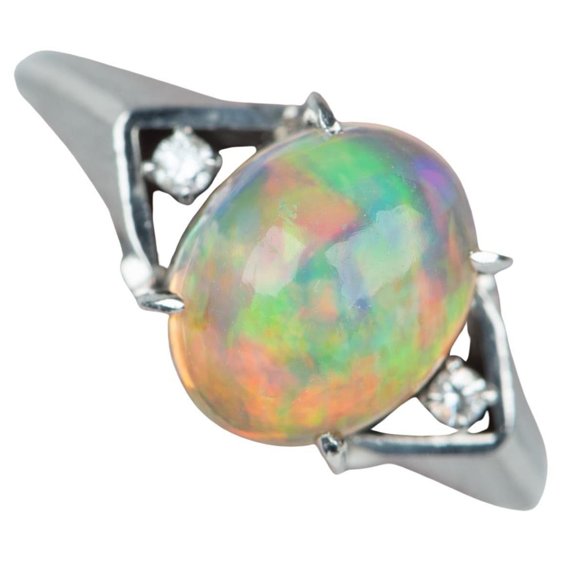 1.78ct High Dome Bright Mexican Fire Opal Ring Platinum V1144 For Sale