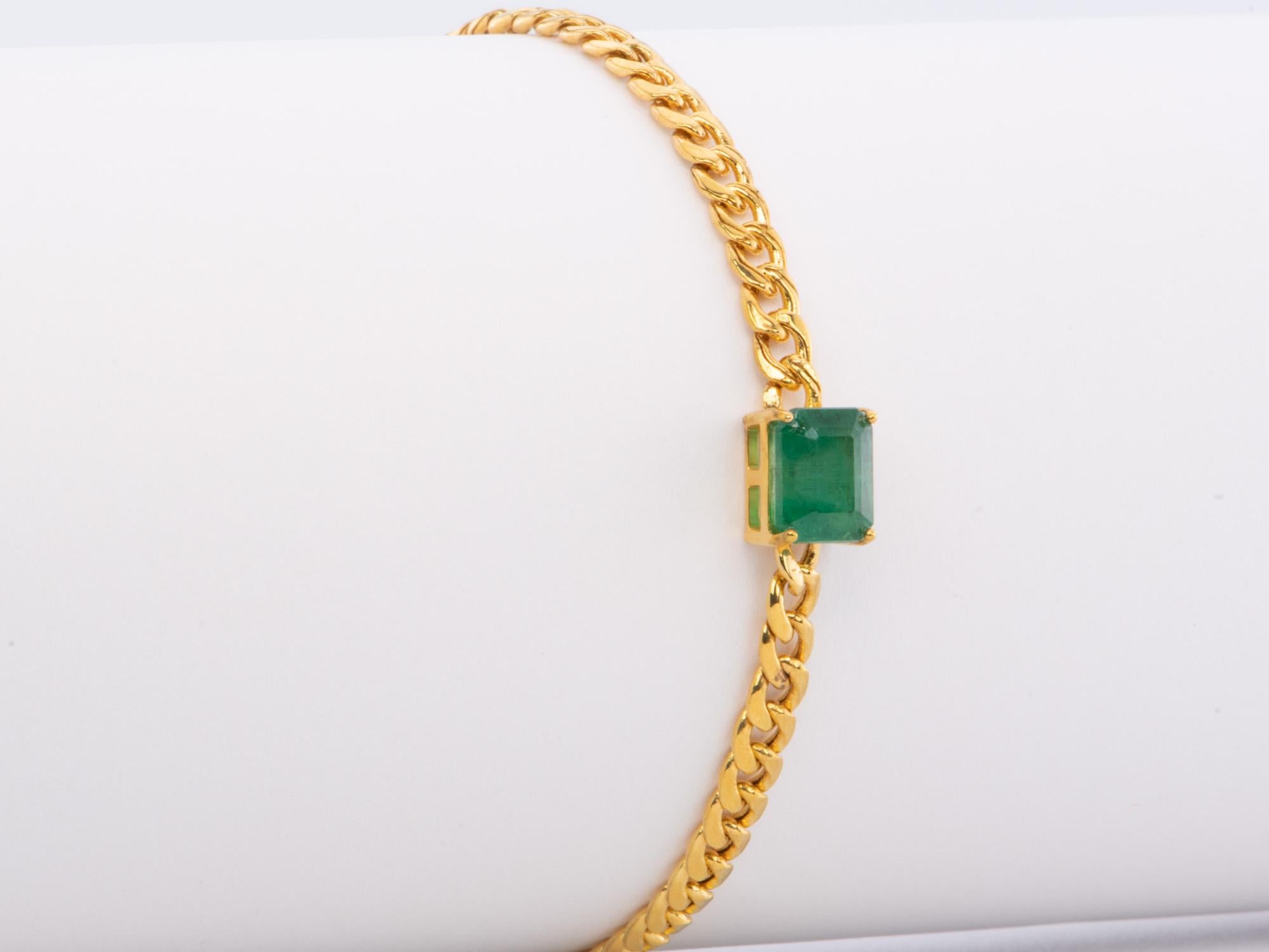 1.78ct Zambian Emerald Bracelet on Miami Cuban Chain 14K Gold R2085 For ...