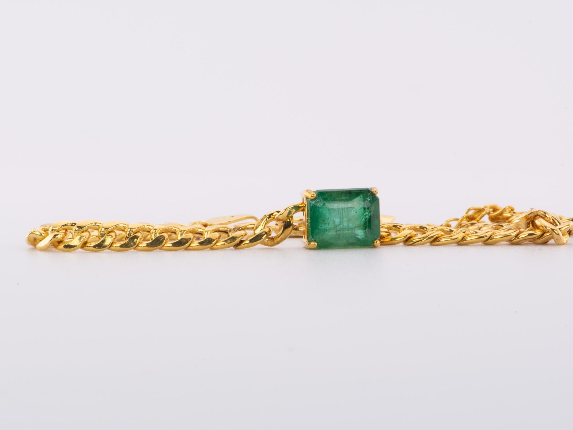 1.78ct Zambian Emerald Bracelet on Miami Cuban Chain 14K Gold R2085 For ...