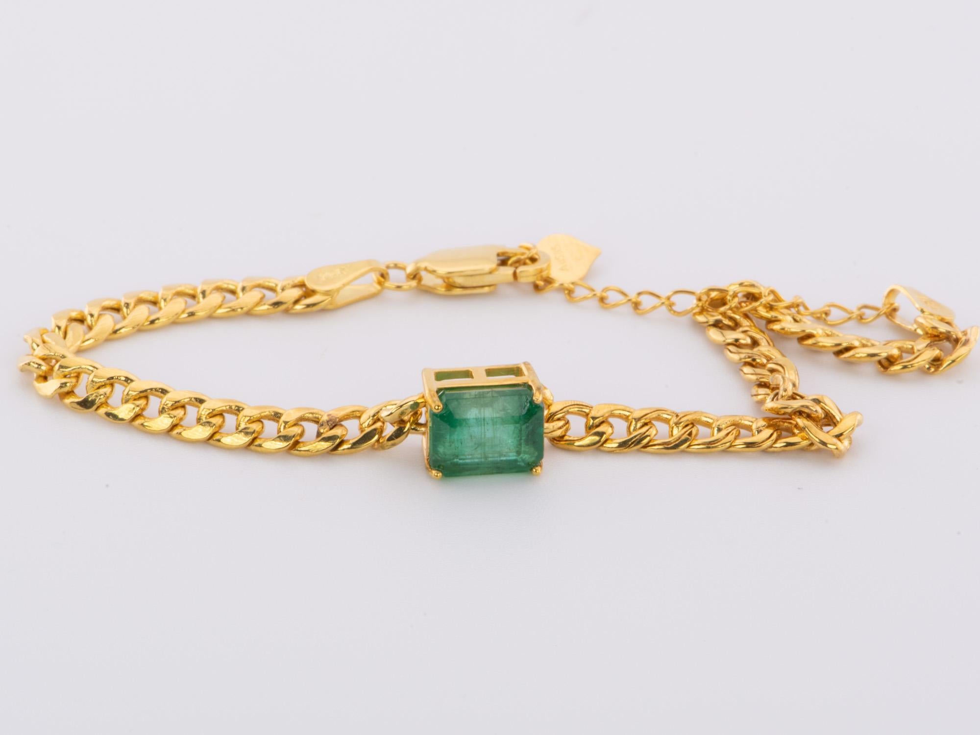 1.78ct Zambian Emerald Bracelet on Miami Cuban Chain 14K Gold R2085 For ...