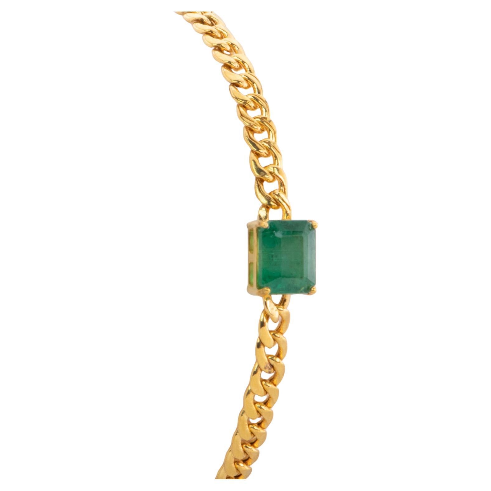 1.78ct Zambian Emerald Bracelet on Miami Cuban Chain 14K Gold R2085 en vente