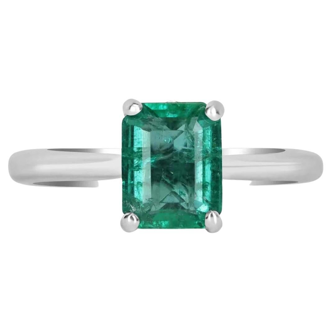 1.78cts Solitaire White Gold Anniversary Vivid Bluish Green Emerald Cut Ring For Sale