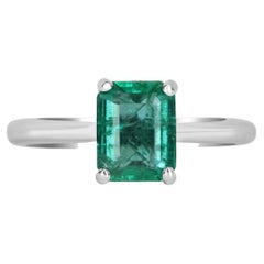 1.78cts Solitaire White Gold Anniversary Vivid Bluish Green Emerald Cut Ring