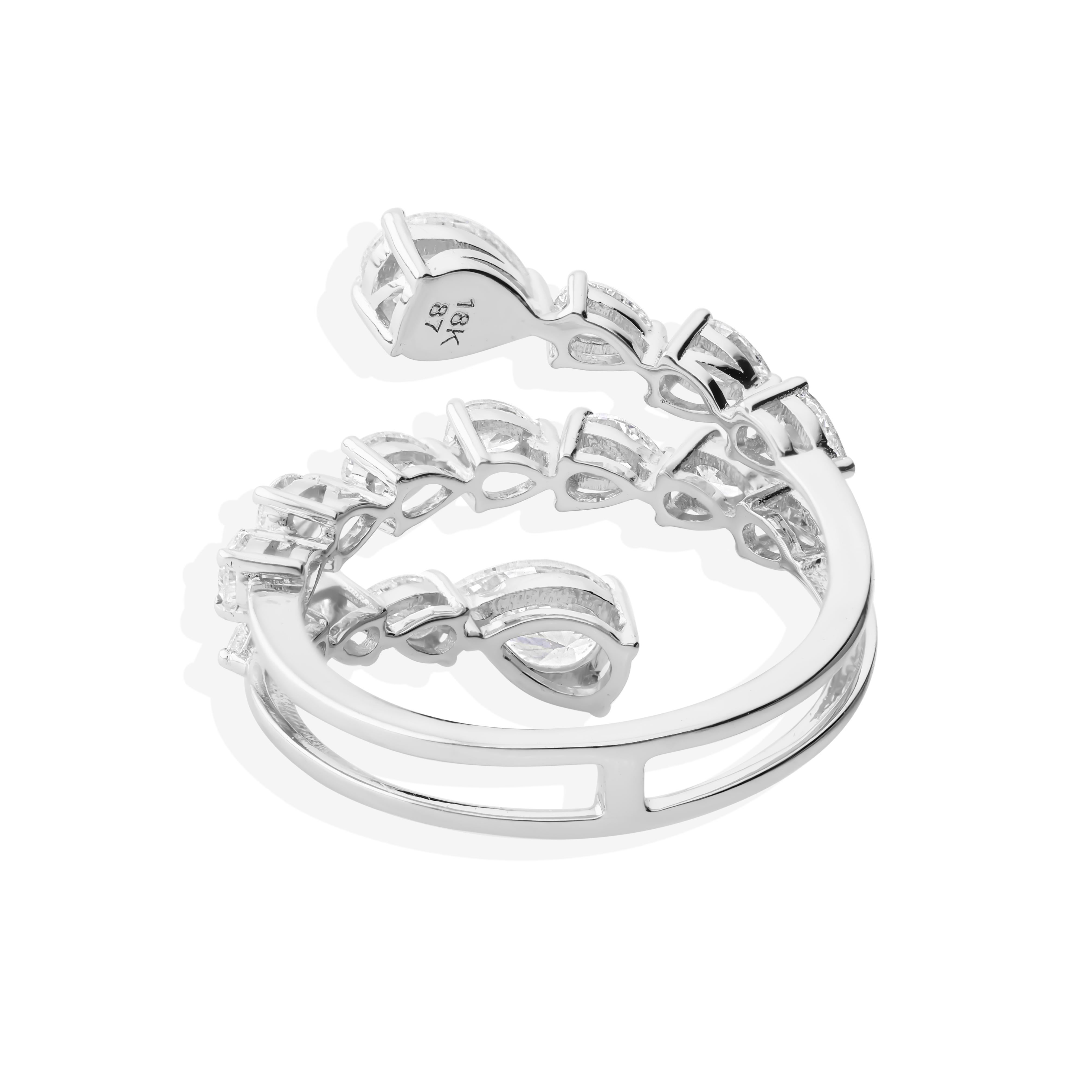 En venta: 1,78cts SI/H Anillo de Cóctel Envolvente Abierto de Diamantes en Oro Blanco Macizo de 18k  5