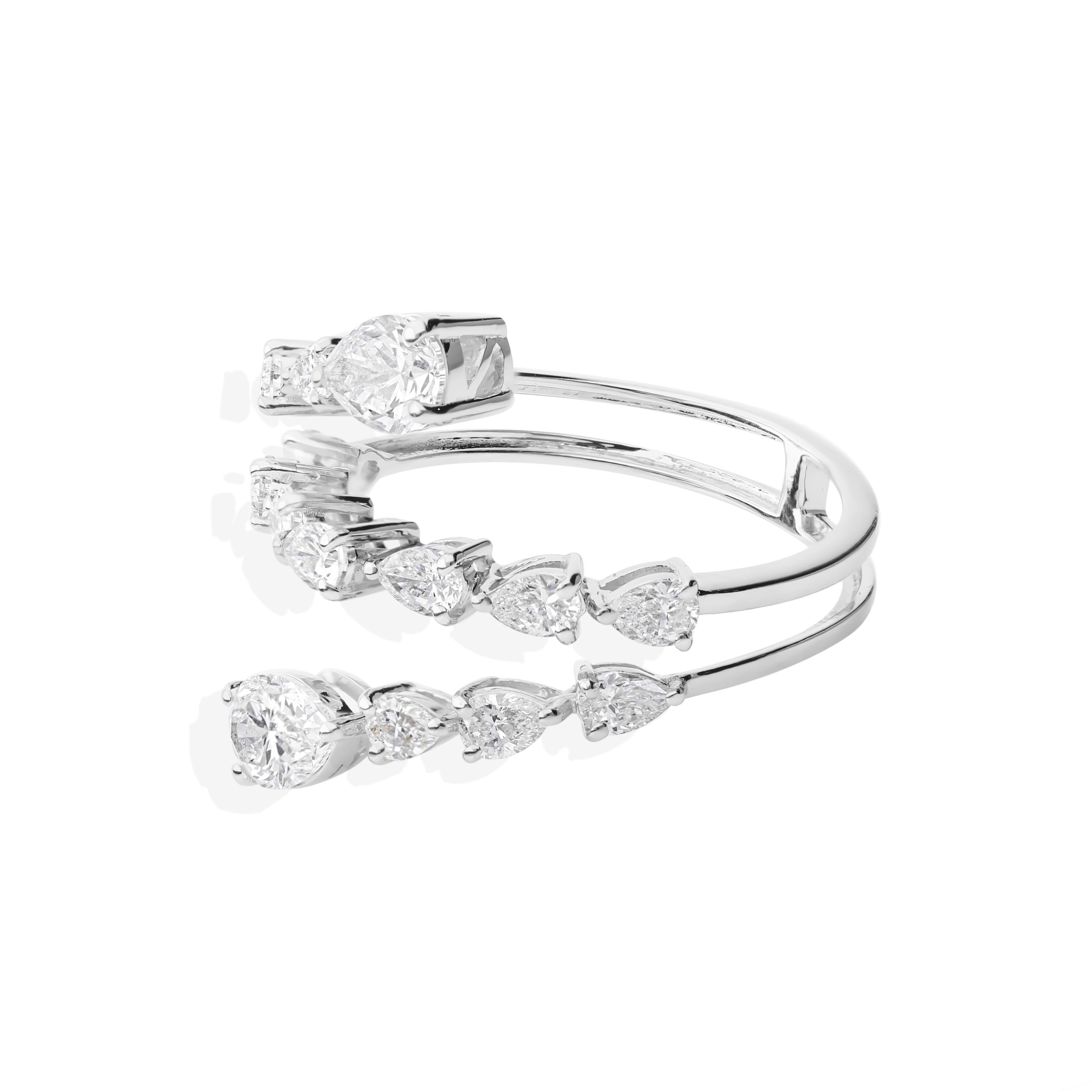 En venta: 1,78cts SI/H Anillo de Cóctel Envolvente Abierto de Diamantes en Oro Blanco Macizo de 18k  7