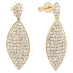 1.78Cttw Pave Set Round Cut Diamond Leaf Statement Drop Earrings 18K Yellow Gold