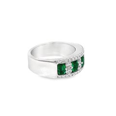 1.78c.w total Victorian Style Emerald and Diamond Ladies Ring in 18K White Gold