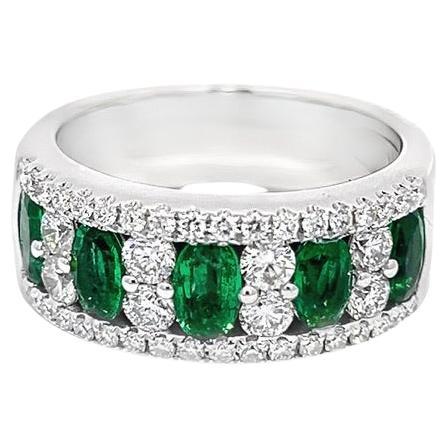 1.78c.w total Victorian Style Emerald and Diamond Ladies Ring in 18K White Gold For Sale