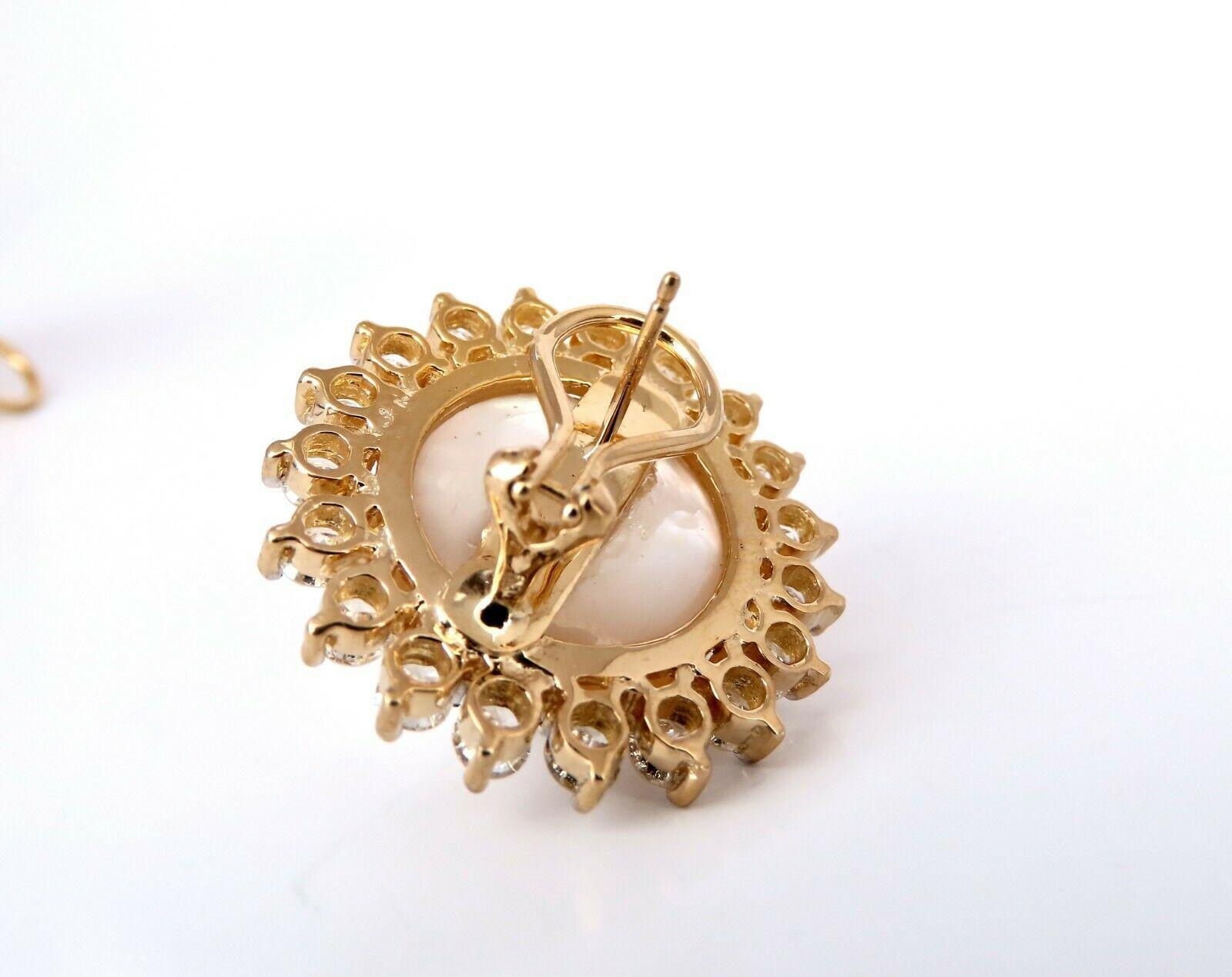 Clips d'oreilles en or 14 carats avec perles Mabe et diamants 4 carats Neuf - En vente à New York, NY