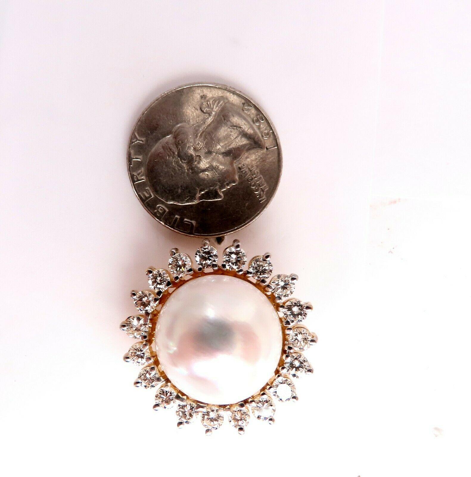 Clips d'oreilles en or 14 carats avec perles Mabe et diamants 4 carats Unisexe en vente