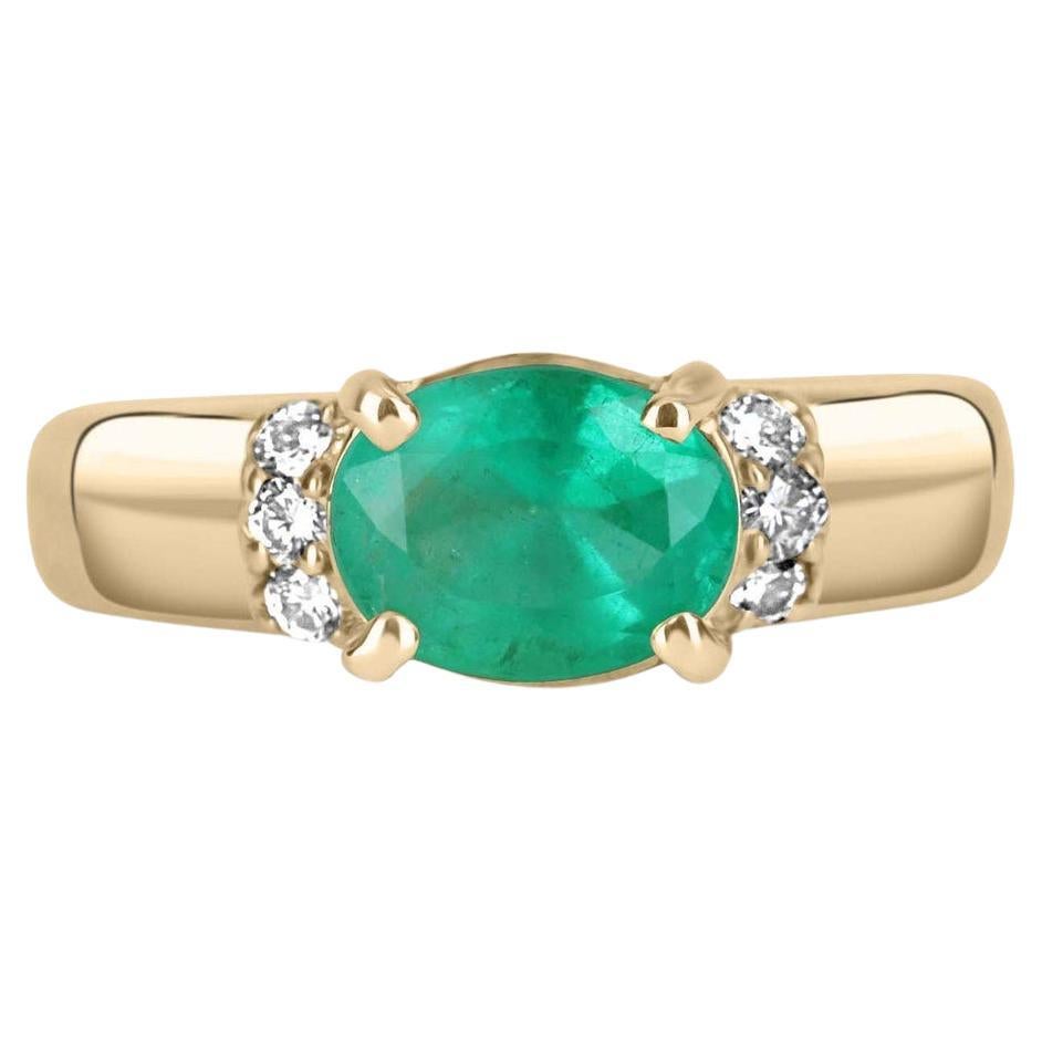 1.78tcw 18K Colombian Emerald-Oval Cut Diamond Accent Gold Ring For Sale