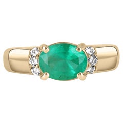 1.78tcw 18K Colombian Emerald-Oval Cut Diamond Accent Gold Ring (Bague en or avec émeraude colombienne et diamant ovale)