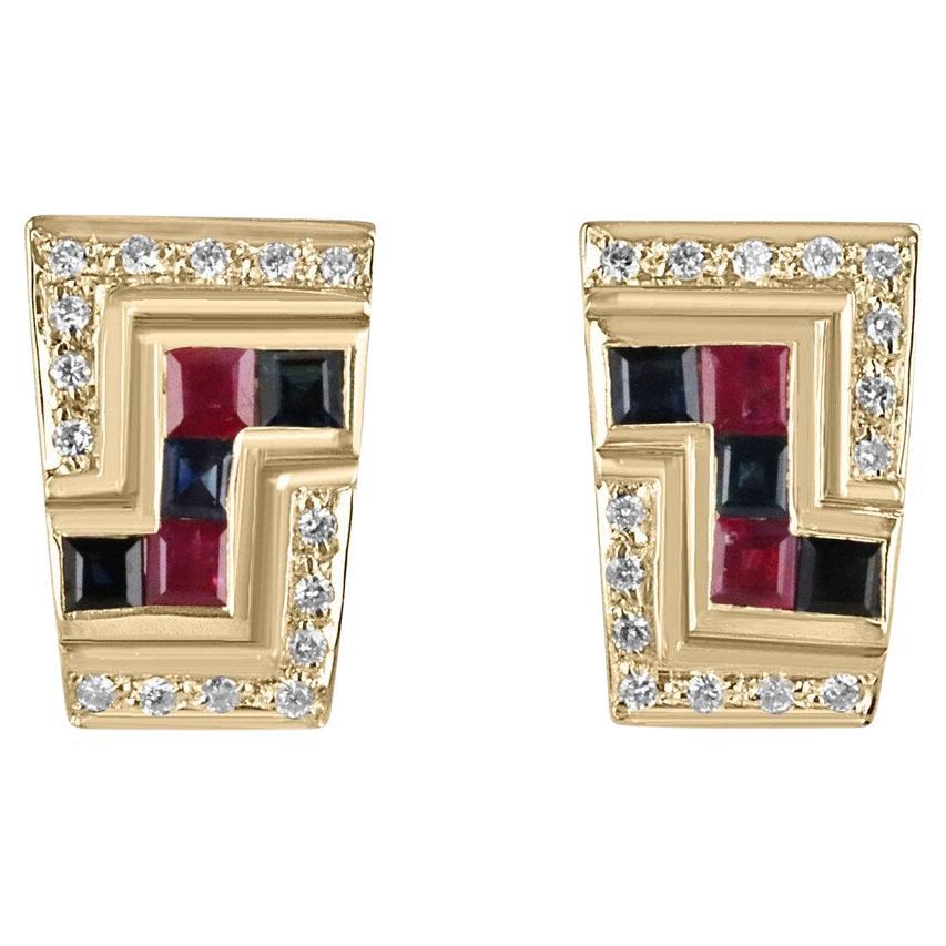 Orecchini con zaffiro naturale da 1,78tcw e diamante con chiusura a scatto in vendita