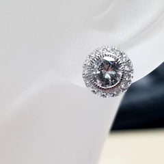 1.79 Carat 14 Karat Round Diamond Stud Earrings with Halo