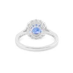 1.79 Carat Blue Sapphire Gemstone Ring 0.52 Ct. SI/H Diamond 18 Karat White Gold