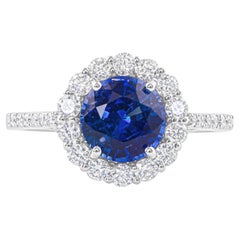 1.79 Carat Blue Sapphire Gemstone Ring 0.52 Ct. SI/H Diamond 18 Karat White Gold