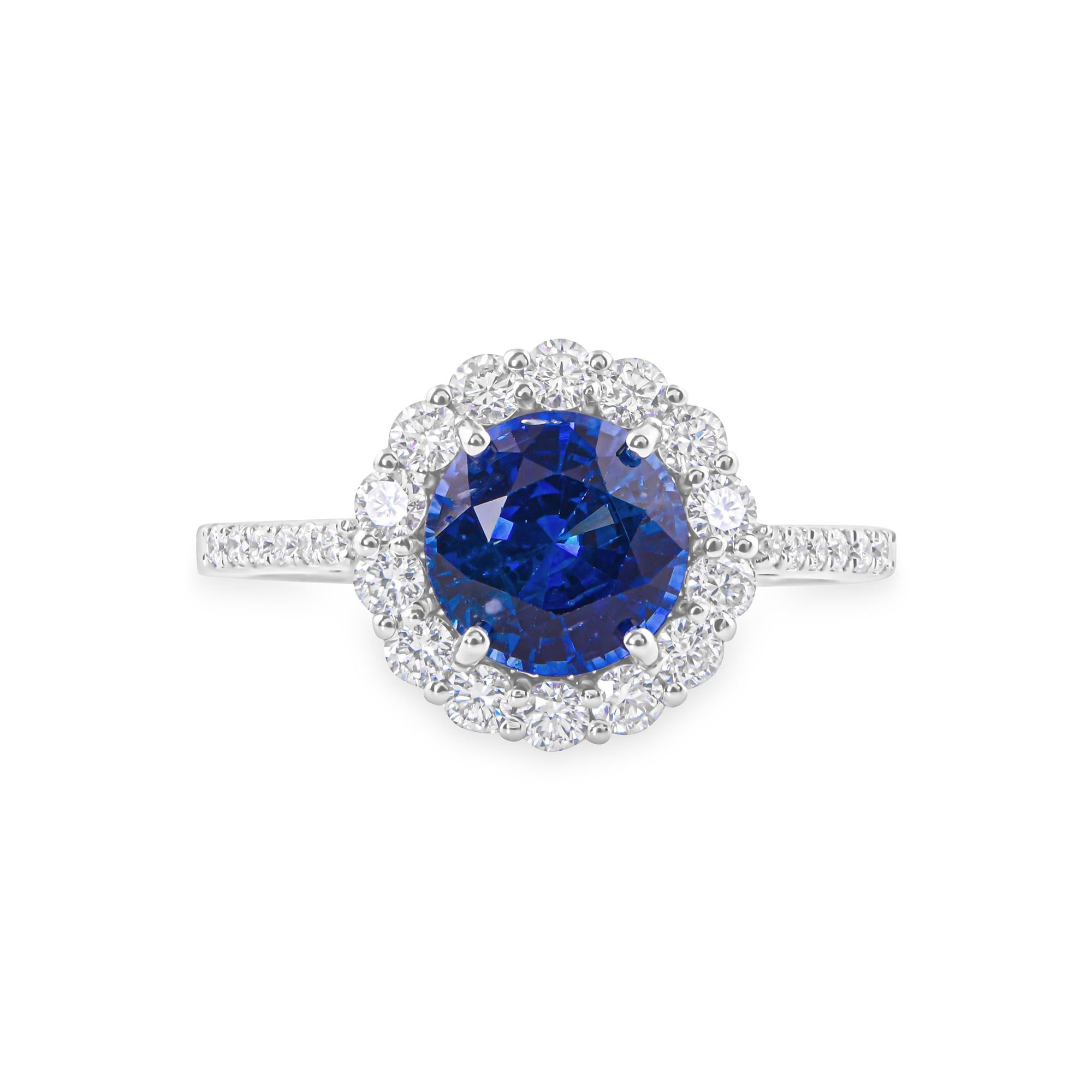1.79 Carat Blue Sapphire Gemstone Ring 0.52 Ct. SI/H Diamond 18 Karat White Gold