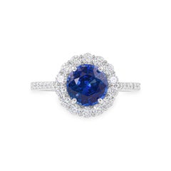1.79 Carat Blue Sapphire Gemstone Ring 0.52 Ct. SI/H Diamond 18 Karat White Gold