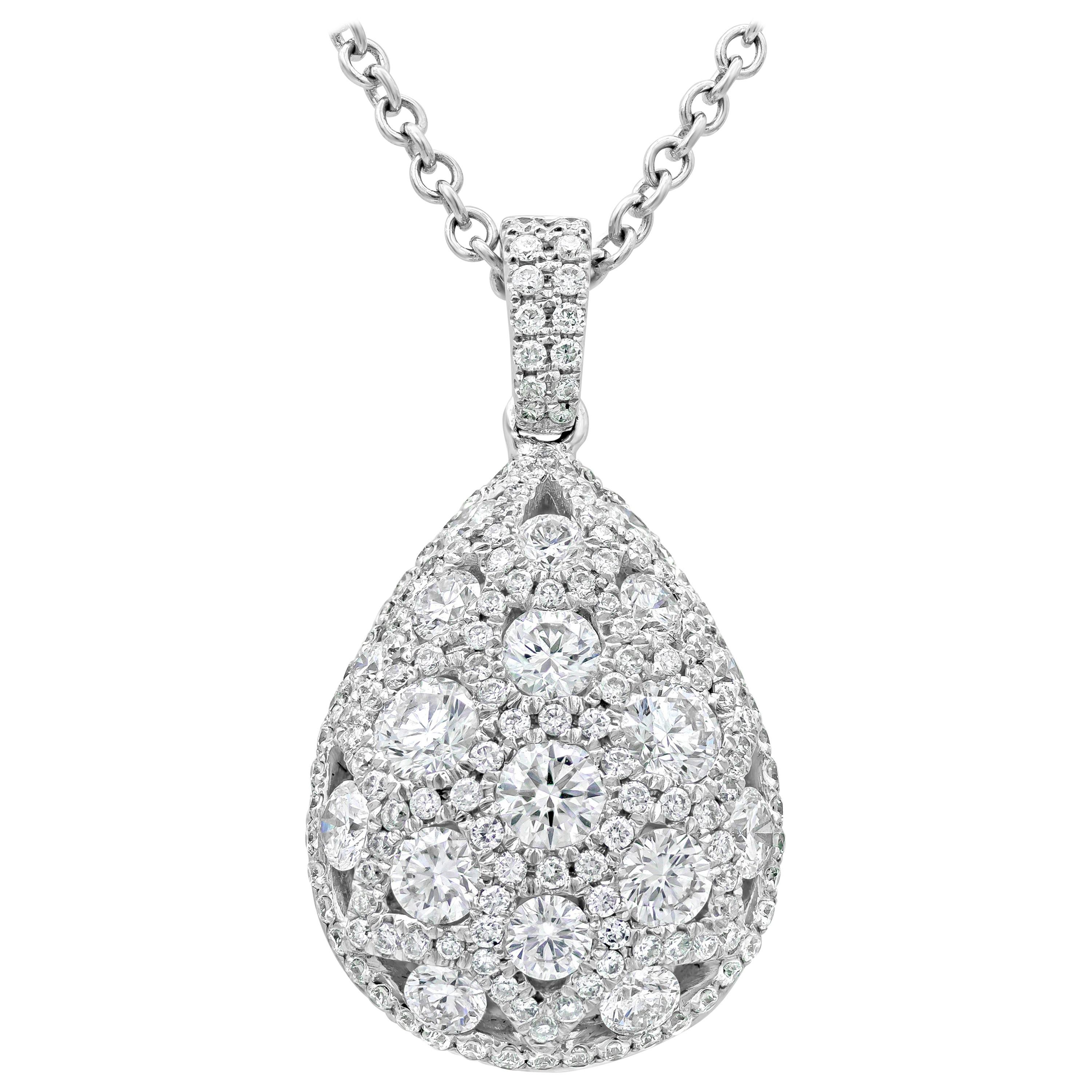 Roman Malakov, 1.79 Carat Cluster Diamond Tear Drop Pendant Necklace