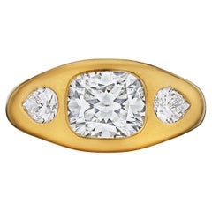 1.79 Carat Cushion Brilliant Cut Diamond Gold Gypsy Ring