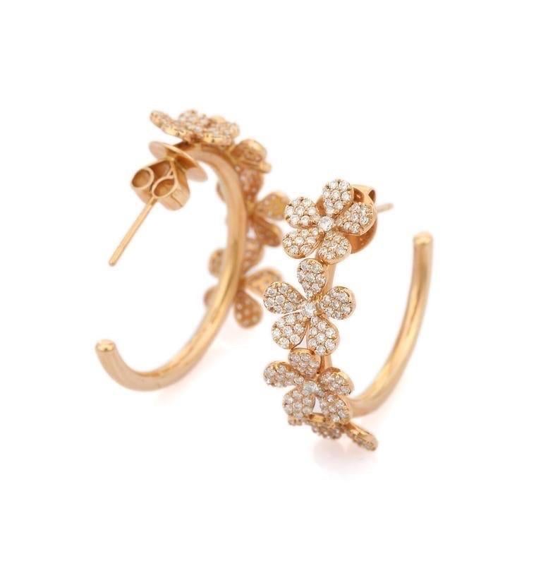 diamond flower hoop earrings