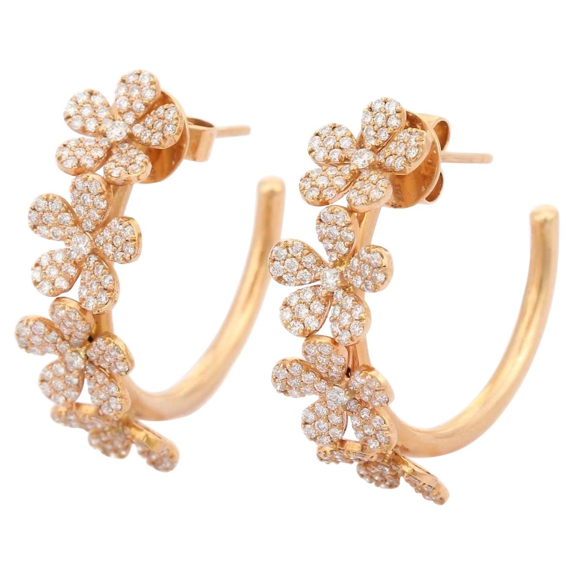 1.79 Carat Diamond 18 Karat Gold Flower Hoop Earrings