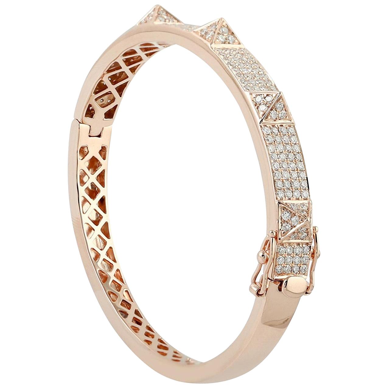 18 Karat Gold Spike Diamond Bangle Bracelet 