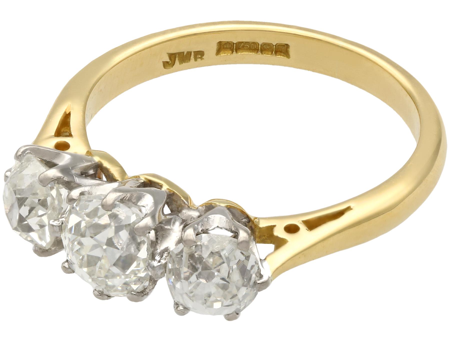 1.79 Carat Diamond Three-Stone Engagement Ring in Yellow Gold In Excellent Condition In Jesmond, Newcastle Upon Tyne