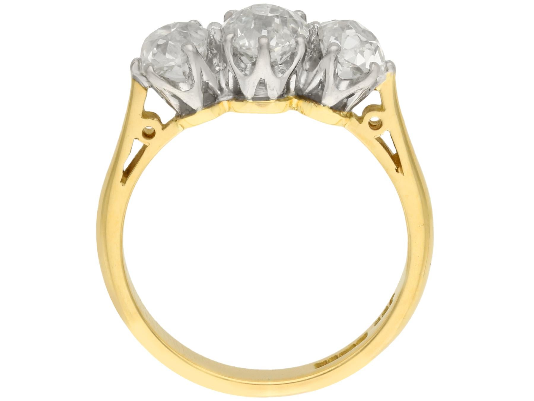 Women's 1.79 Carat Diamond Three-Stone Engagement Ring in Yellow Gold