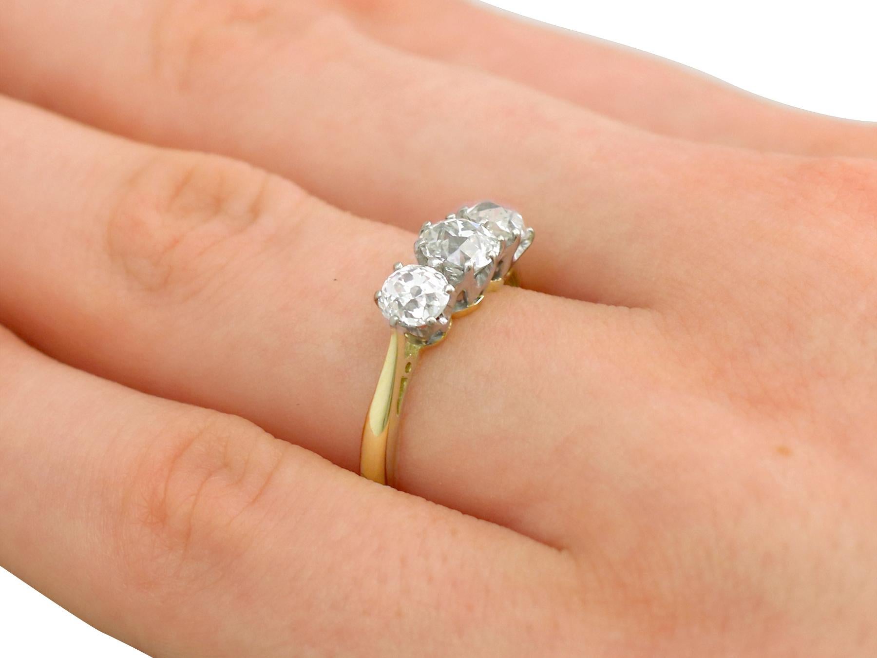 1.79 Carat Diamond Three-Stone Engagement Ring in Yellow Gold 3