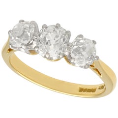 Antique 1.79 Carat Diamond Three-Stone Engagement Ring in Yellow Gold