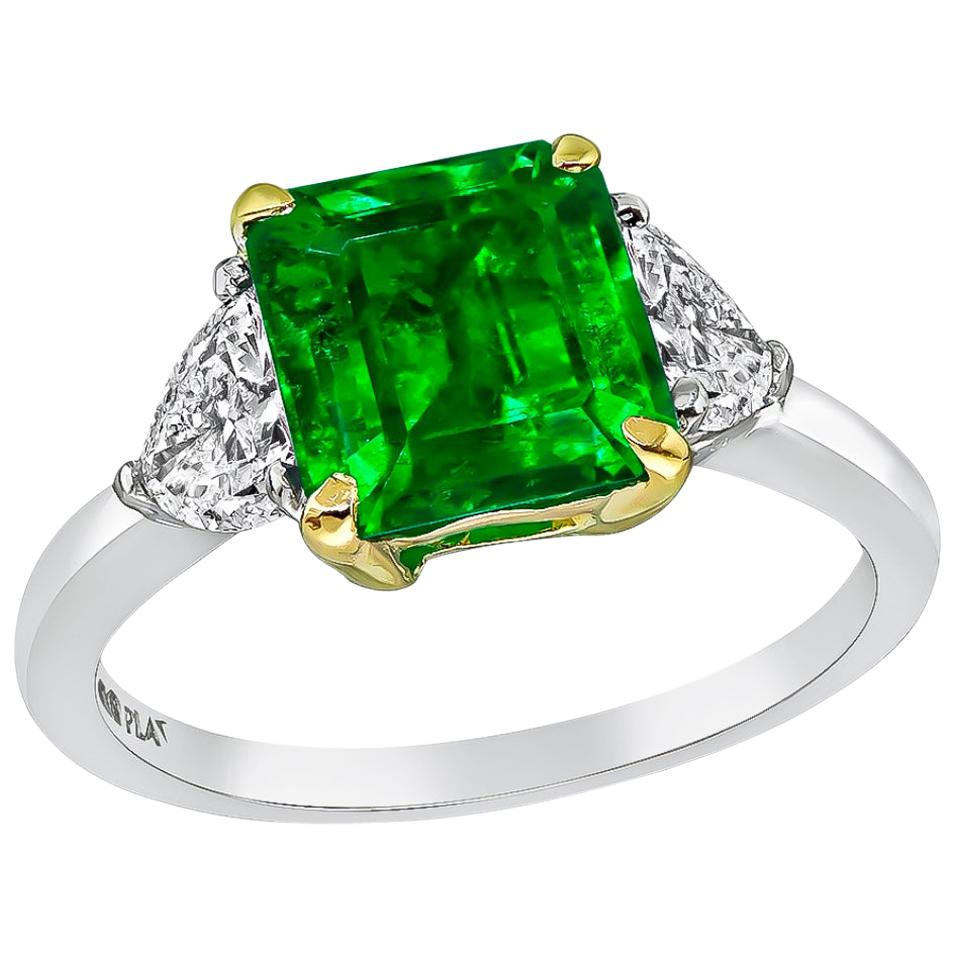 1.79 Carat Emerald Diamond Platinum Ring For Sale