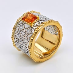 1.79 Carat Fanta Garnet Round Diamond Yellow and White Gold Ring