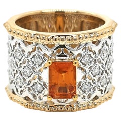 1.79 Carat Fanta Garnet Round Diamond Yellow and White Gold Ring