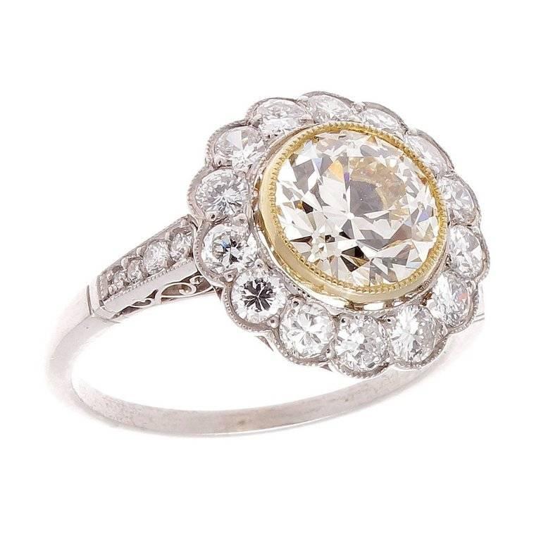 1.79 Carat Old European Cut Diamond Platinum Engagement Ring