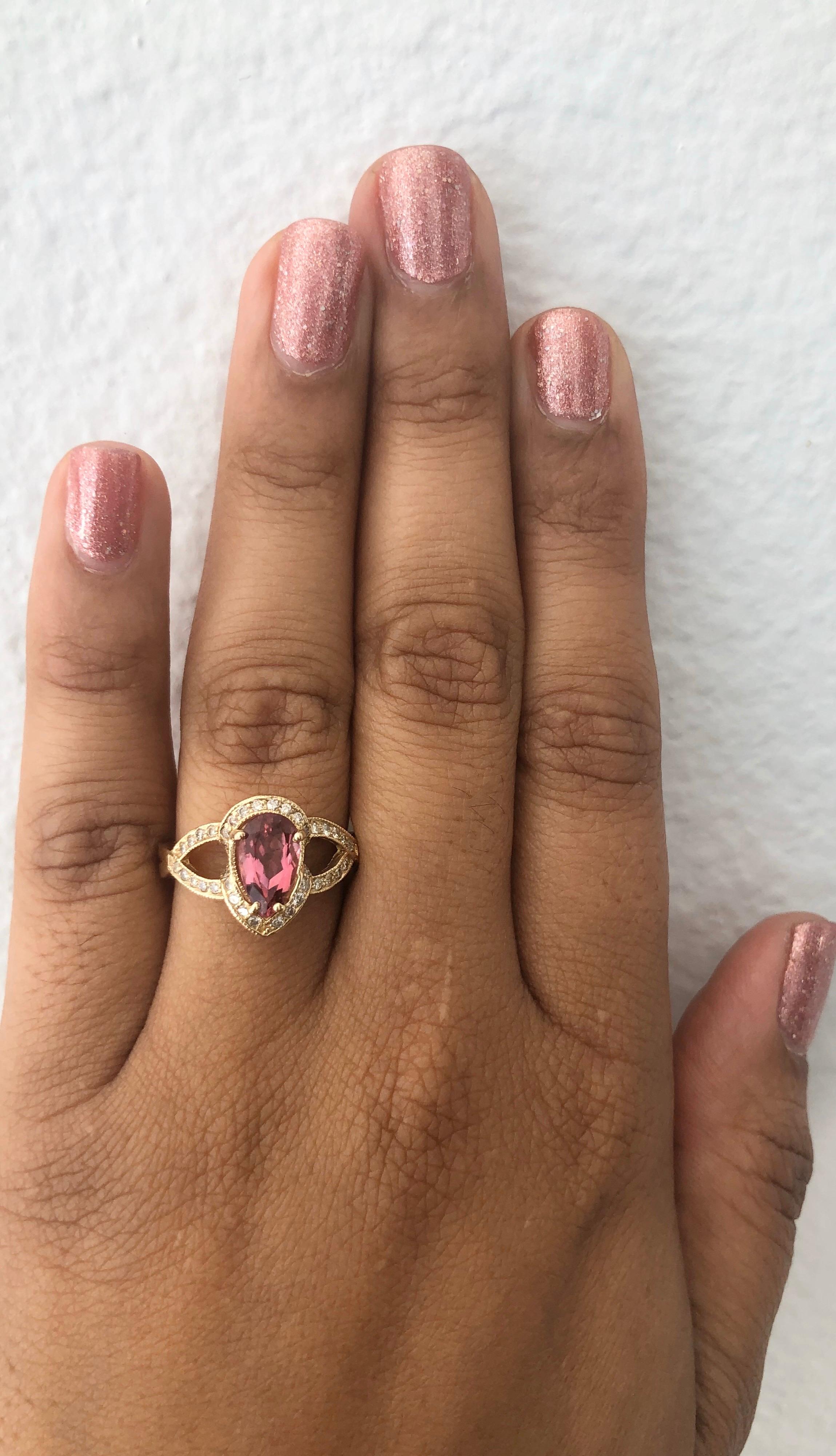 1.79 Carat Pink Tourmaline Diamond Yellow Gold Cocktail Ring In New Condition In Los Angeles, CA