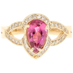 1.79 Carat Pink Tourmaline Diamond Yellow Gold Cocktail Ring