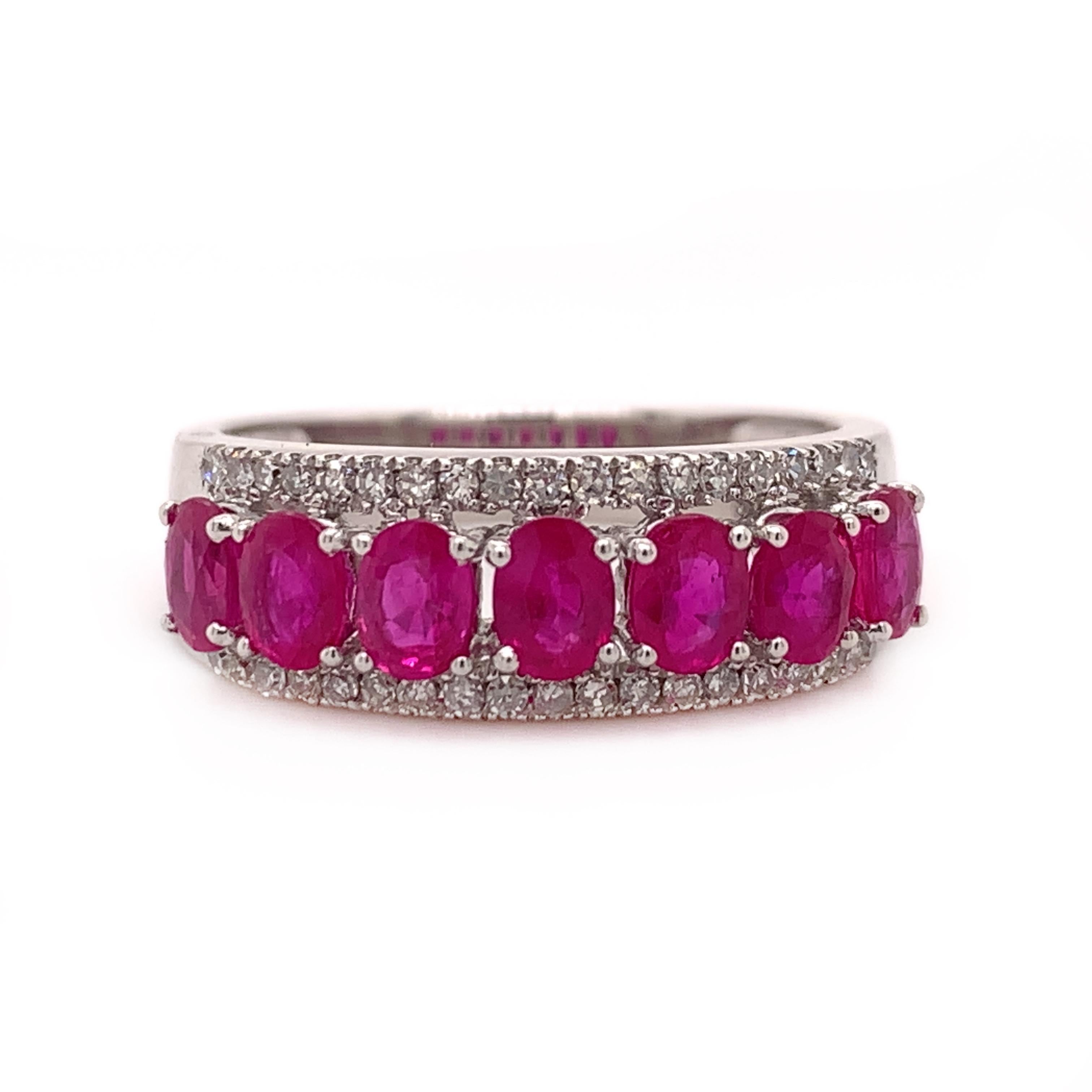 Oval Cut 1.79 Carat Ruby Diamond Band Ring For Sale