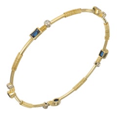 1.79 Carat Sapphire Diamond Yellow Gold Bangle Bracelet