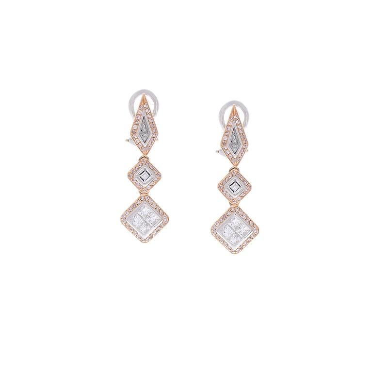 Contemporary 1.79 Carat Total Fancy Shape Two-Tone Diamond Drop Earring For Sale