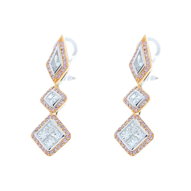 1.79 Carat Total Fancy Shape Two-Tone Diamond Drop Earring For Sale